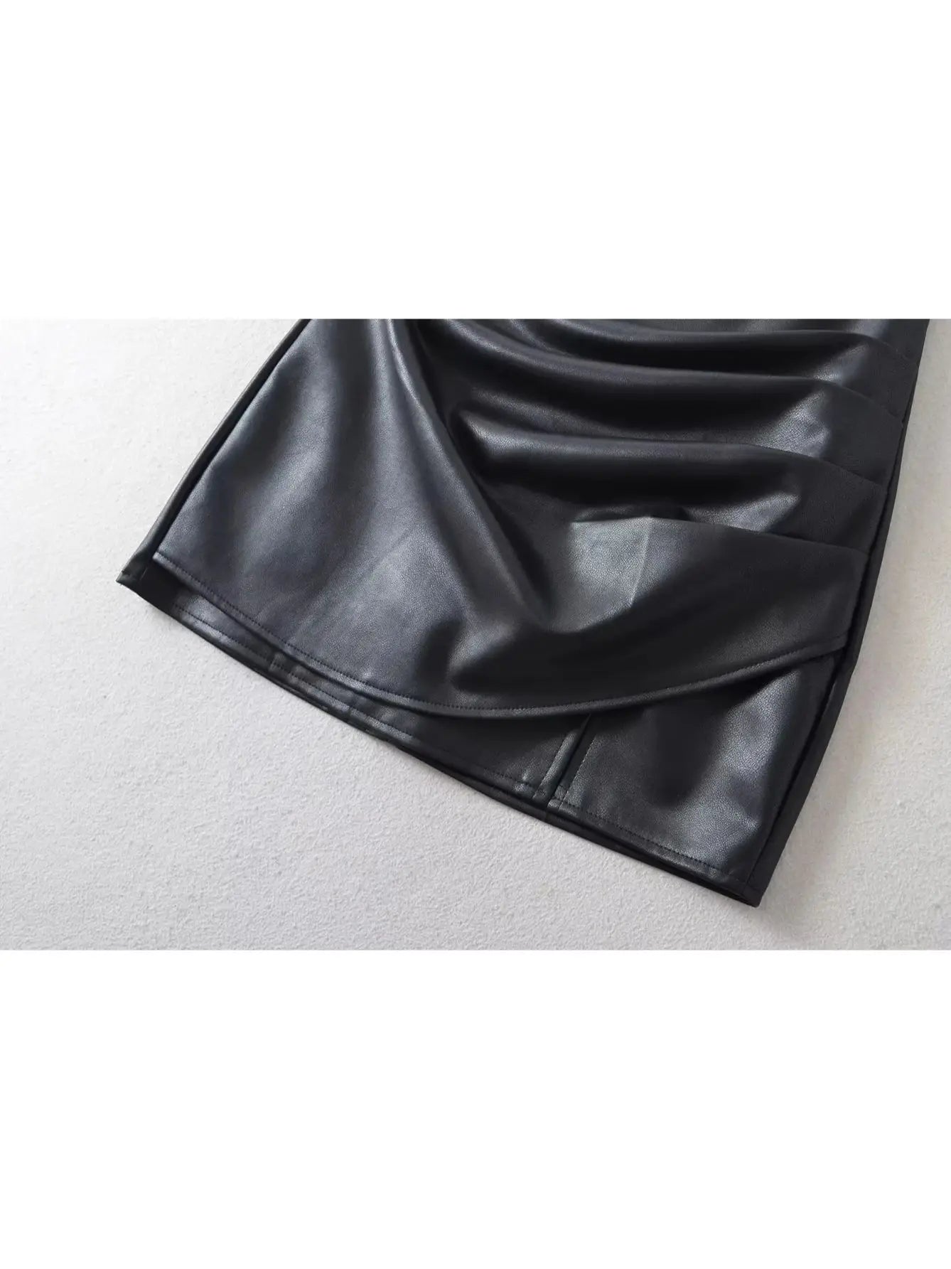 Leather PU Mini Skirt Women Vintage High Waist Side Female Skirt