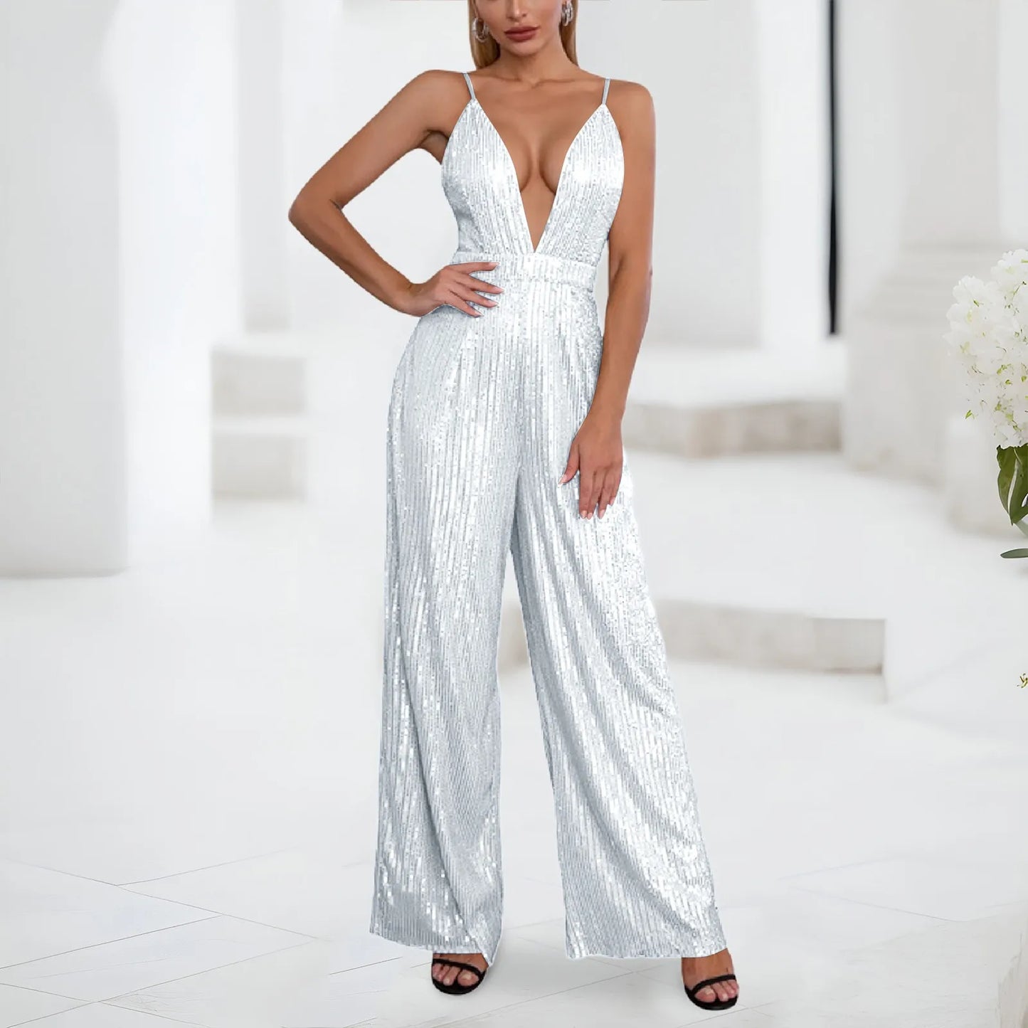 Deep Sexy Jumpsuit For Women Sequined Trousers Sleeveless