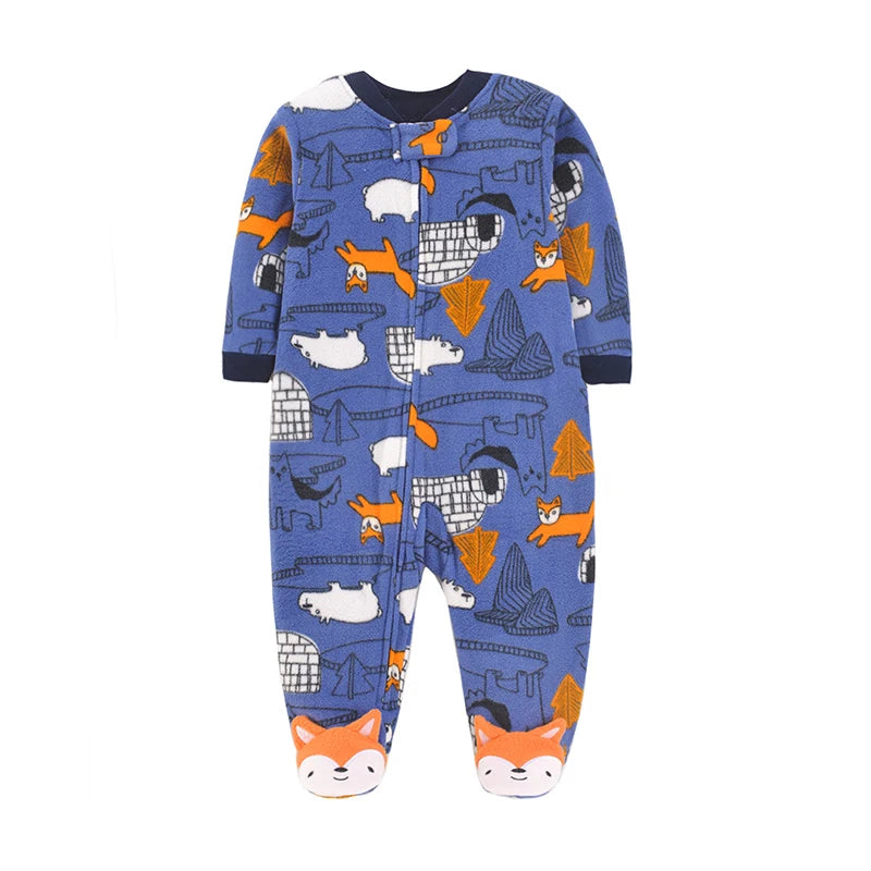 Autumn Baby Boy Rompers Clothes Zipper Fleece Warm Pajamas Newborn Outfit