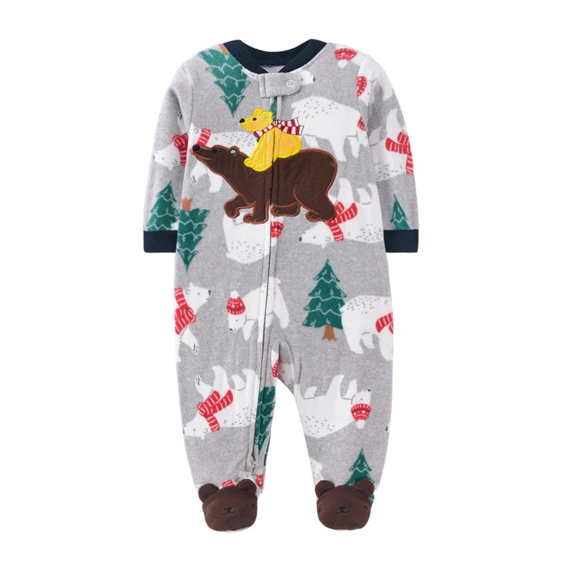 Autumn Baby Boy Rompers Clothes Zipper Fleece Warm Pajamas Newborn Outfit