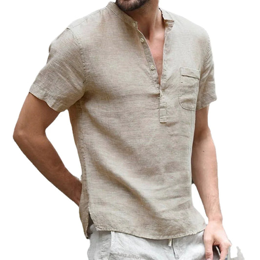 Summer New Men's Short-Sleeved T-shirt Cotton and Linen