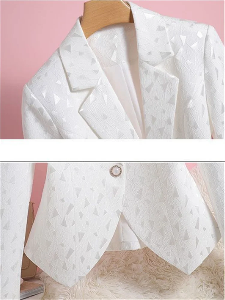 Slim Suit Coat Women Blazer Jacquard Diamond Outwear