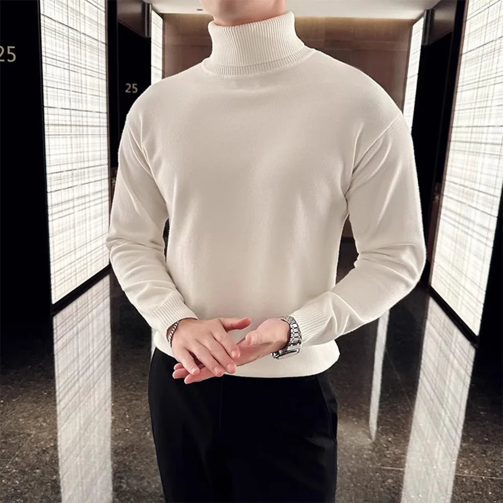 Sweaters Men Pullovers Fleece Turtleneck Knitted Sweatshirt Warm Bottoming Shirts