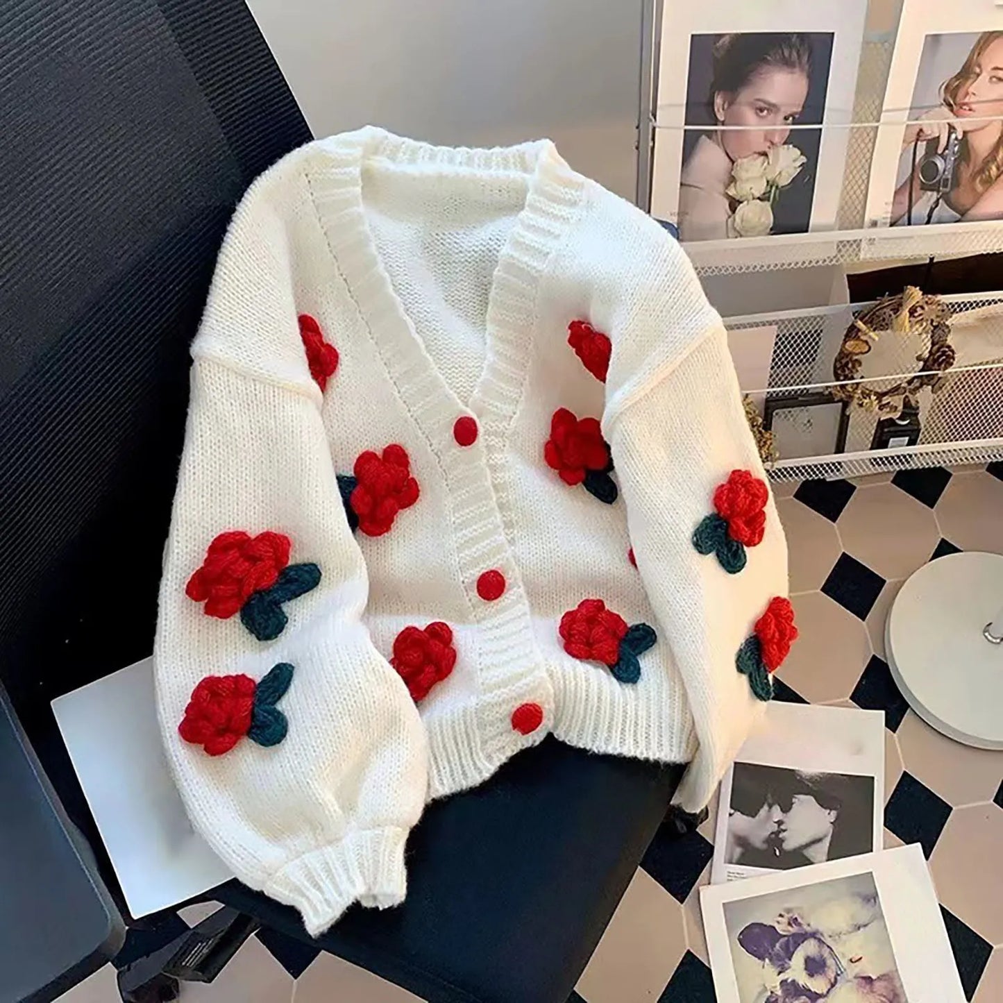 Womens Cardigan Sweaters Fall Oversized Chunky 3d Flower