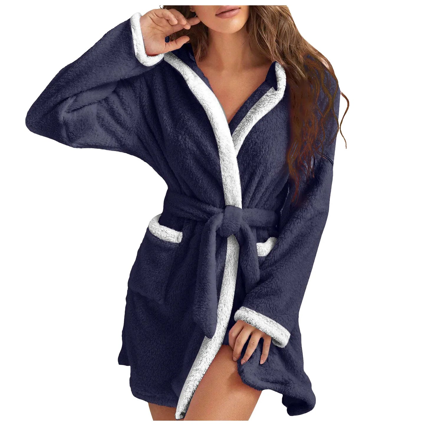 Women Winter Casual Plush Robe Solid Color