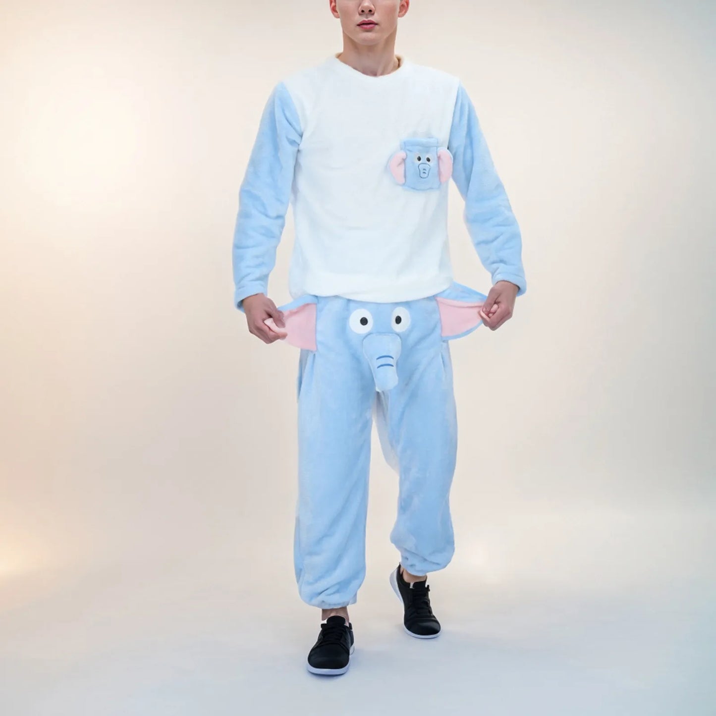 Men's Pajama Suits  Elephant Ear Trunk Plush Long Sleeve