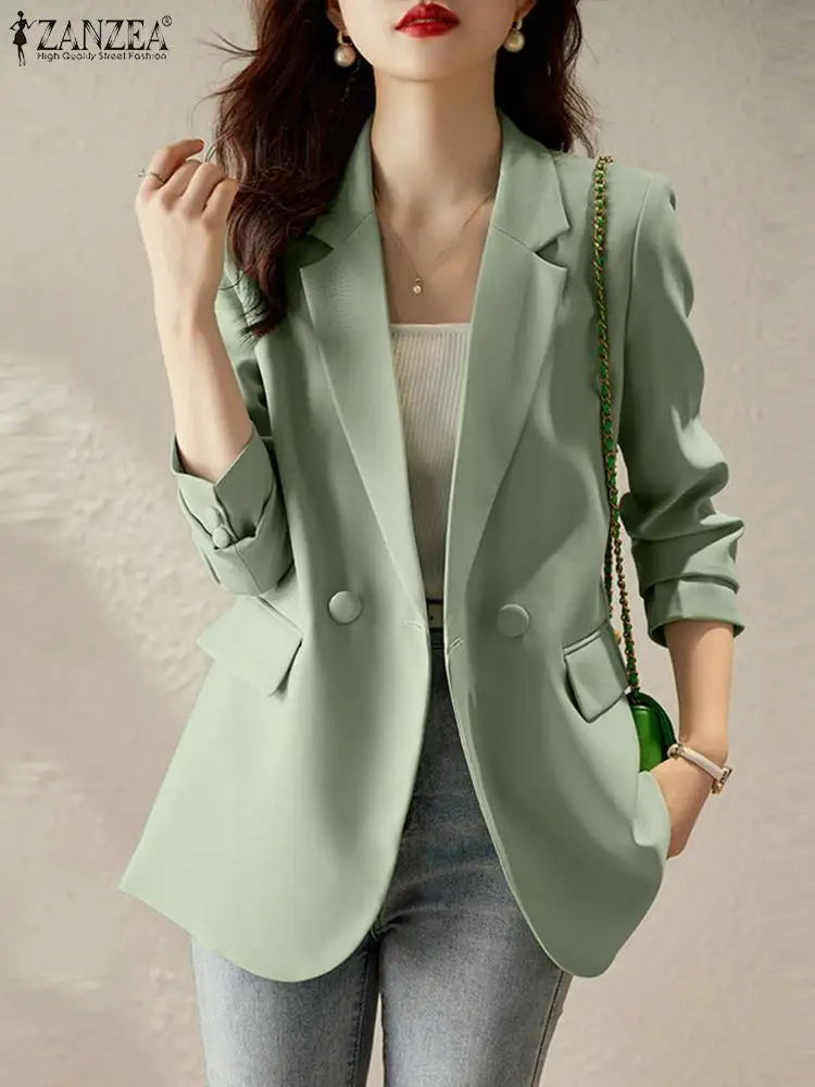 Women Spring Blazer  Long Sleeve Coats Jackets ZANZEA Female Lapel Neck Tops