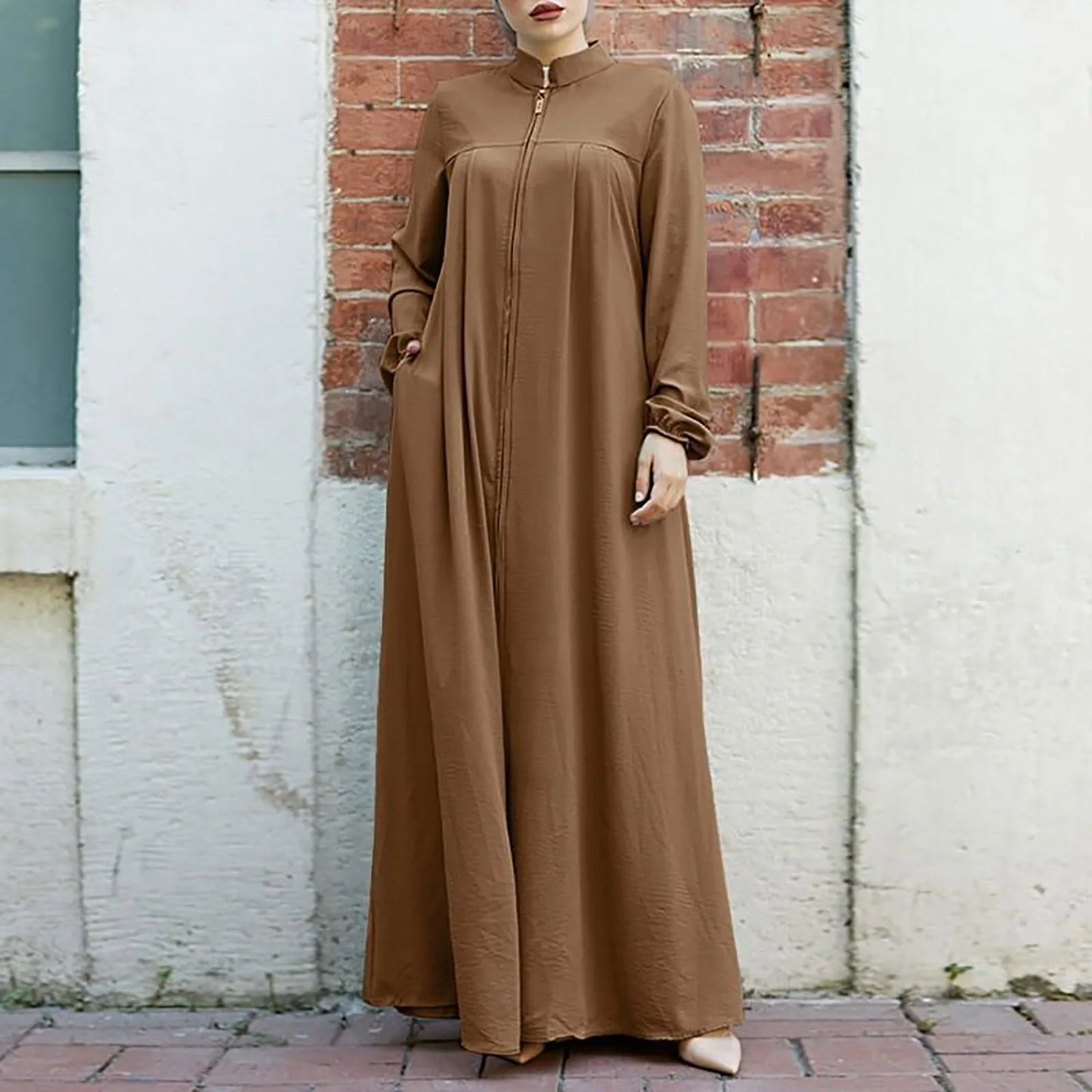 Oversized Women Ramadan Abayas Front Zipper Up Musulman Dress