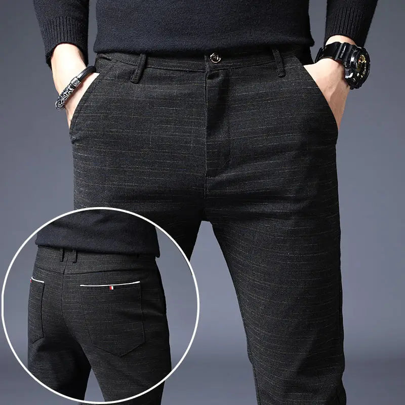 Men Thin Linen Straight Pants Streetwear Fashion Business Casual Pockets Slim