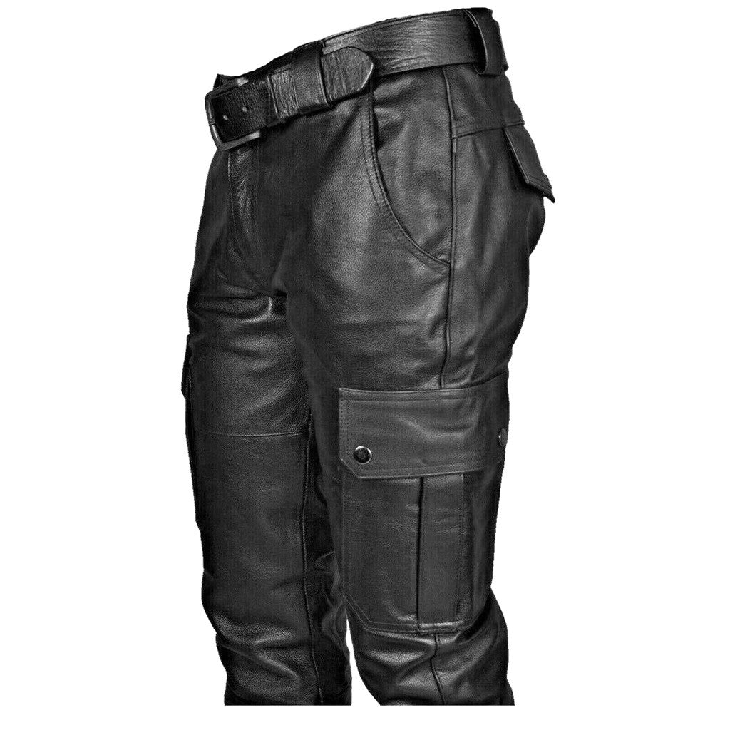 Fashion Pu Leather Pants Men's Skinny Fit Elastic High Waist