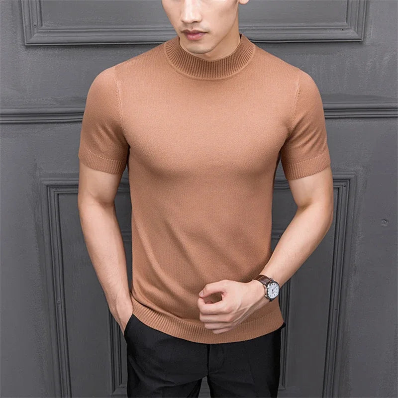 Men's Sweater Pure Color Semi-high Collar Men Sweater Knitting