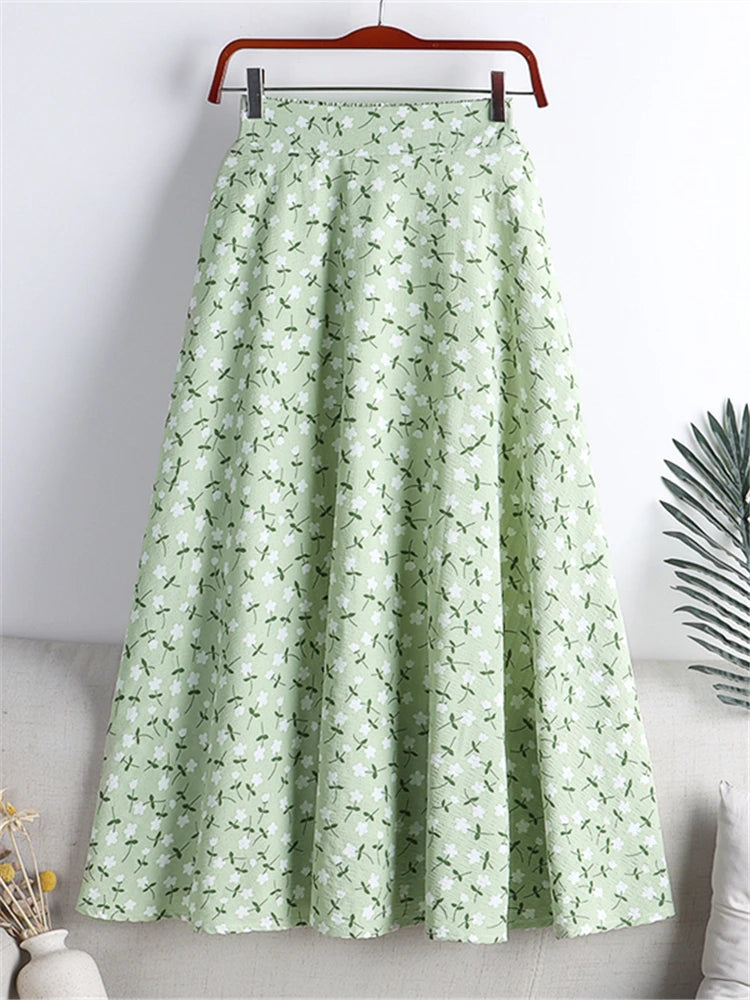 REALEFT New Stylish Floral Printed Tulle Mi-long Women Skirts