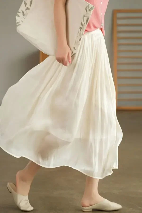 Summer Women's Long Skirt Elastic Waist Elegant A-line Skirts