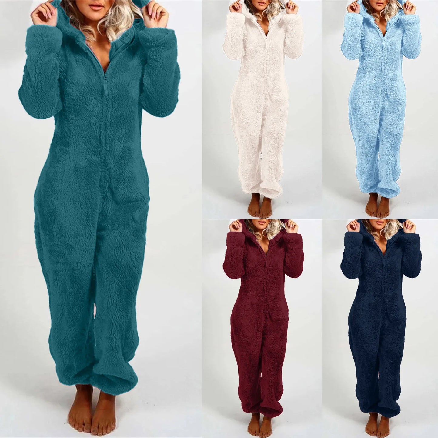 Cute Cat Ears Women Onesie Pajamas Warm Thick Plush