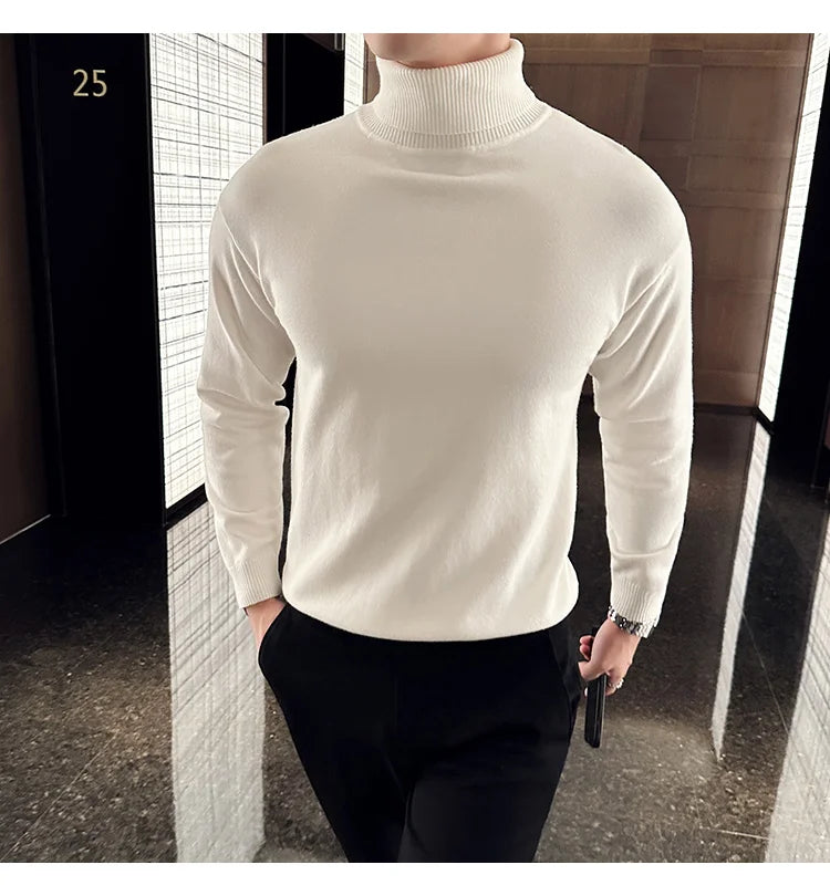 Sweaters Men Pullovers Fleece Turtleneck Knitted Sweatshirt Warm Bottoming Shirts