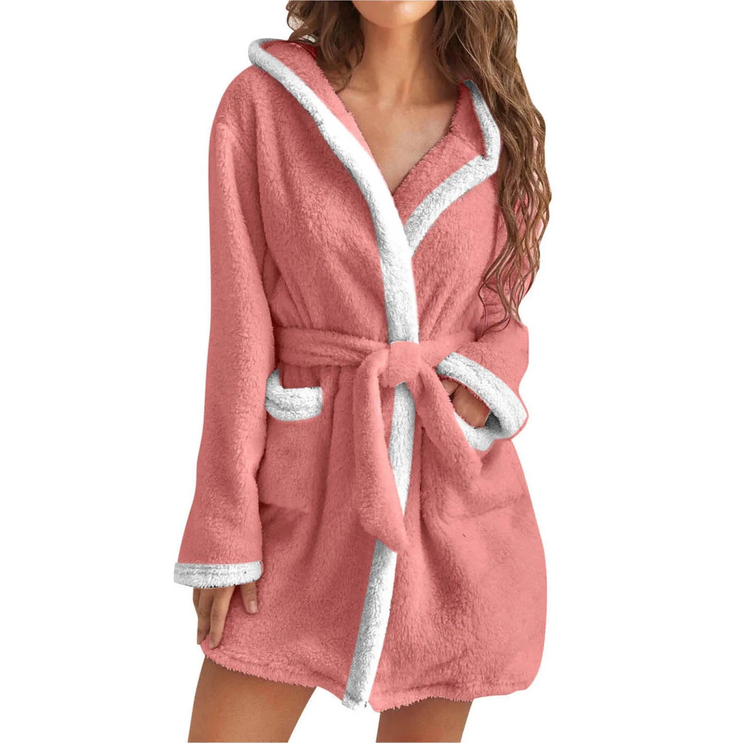 Women Winter Casual Plush Robe Solid Color