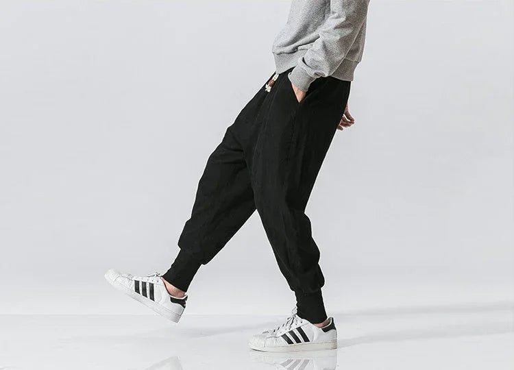 Men Harem Pants Streetwear Cotton Linen Joggers New Baggy