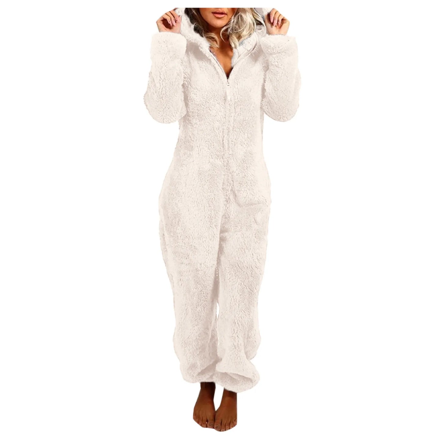 Cute Cat Ears Women Onesie Pajamas Warm Thick Plush