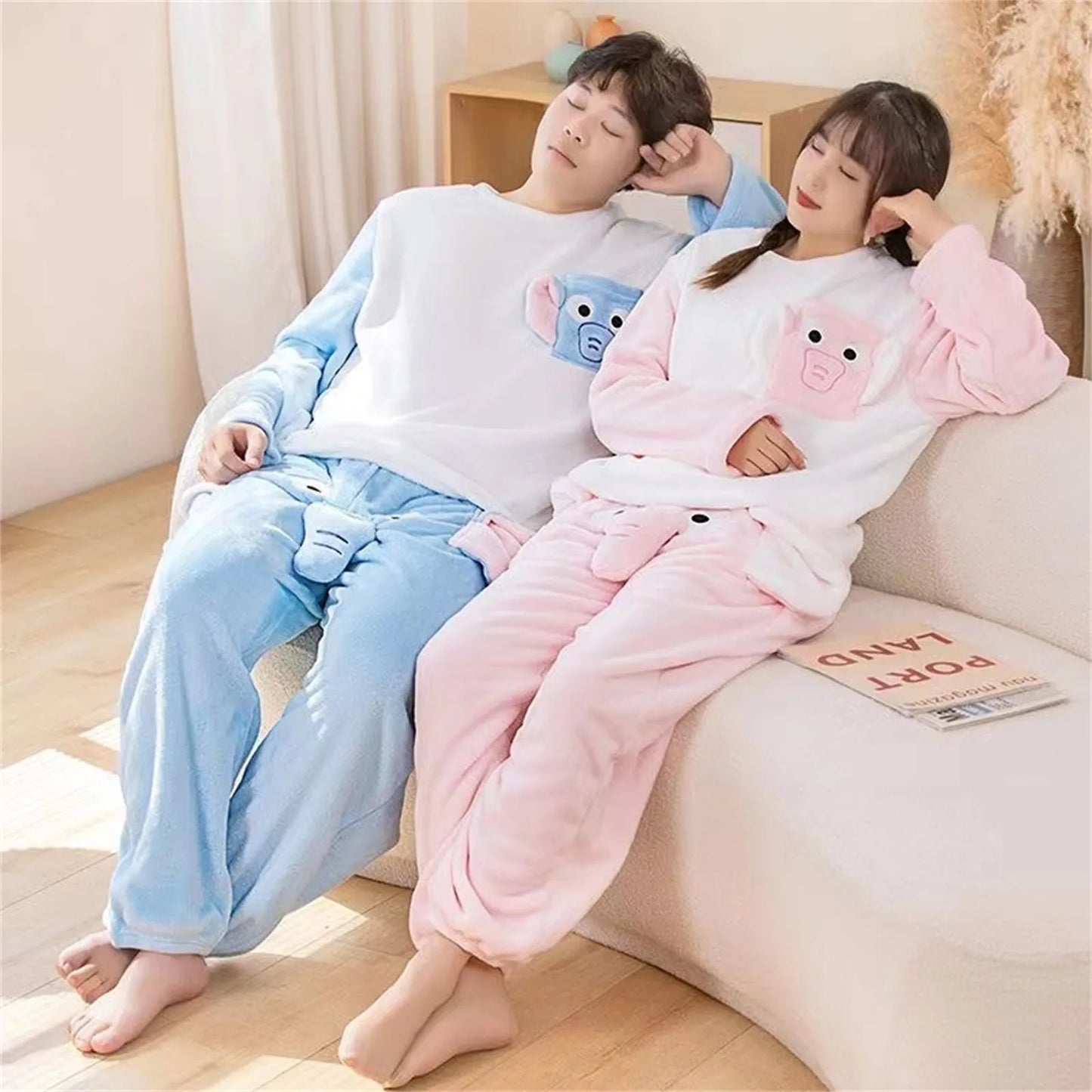 Men's Pajama Suits  Elephant Ear Trunk Plush Long Sleeve