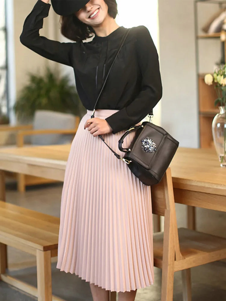 Women's High Waist Pleated Solid Color Half Length Elastic Skirt Promotions