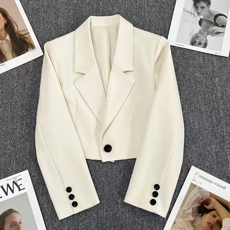 Women's Cropped Blazers Jackets  Fashion Button Up Long Sleeve Suit Coat