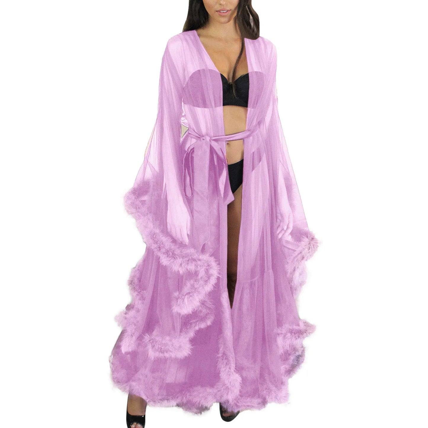 Sexy Robe Women Lace Sheer Mesh Tulle Dress Perspective