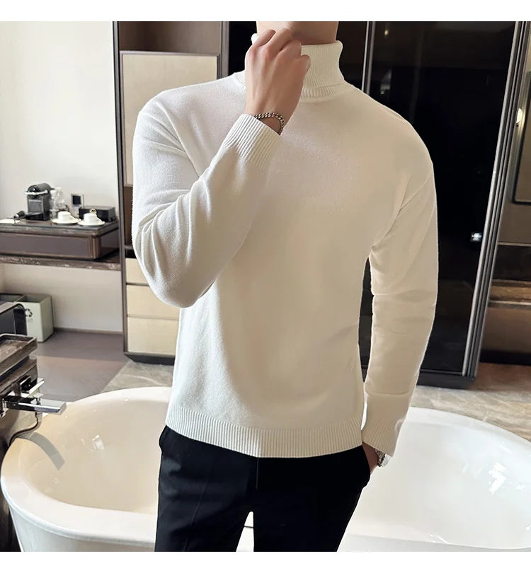 Sweaters Men Pullovers Fleece Turtleneck Knitted Sweatshirt Warm Bottoming Shirts