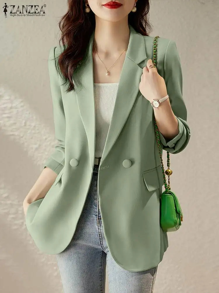 Women Spring Blazer  Long Sleeve Coats Jackets ZANZEA Female Lapel Neck Tops