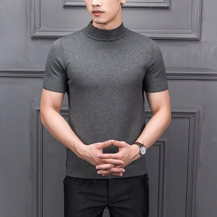 Men's Sweater Pure Color Semi-high Collar Men Sweater Knitting