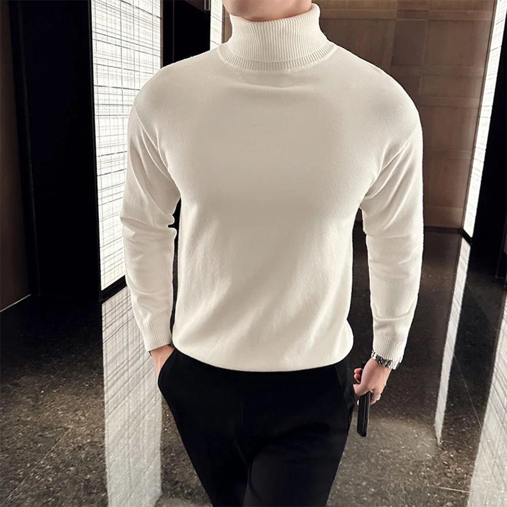 Sweaters Men Pullovers Fleece Turtleneck Knitted Sweatshirt Warm Bottoming Shirts