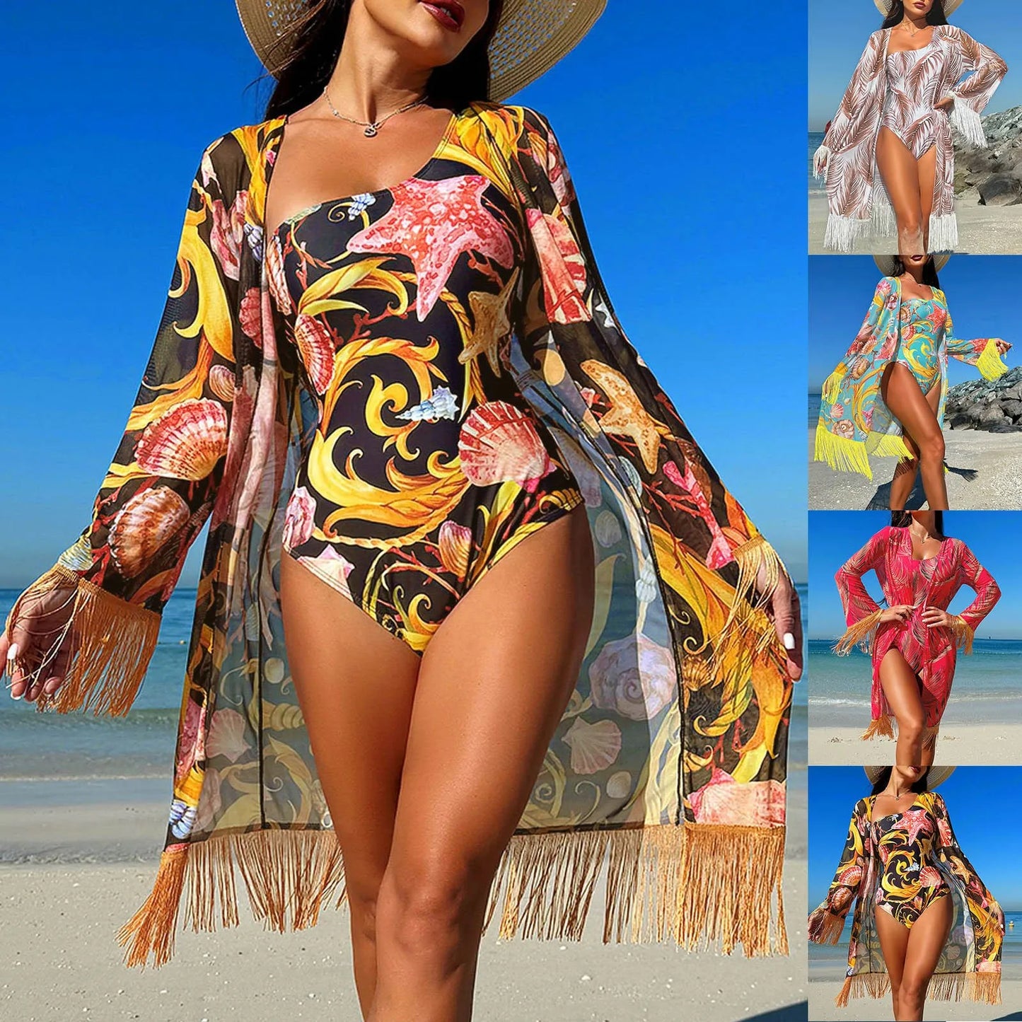 Fresh Beach Sun Chiffon Cover Bikinis Set