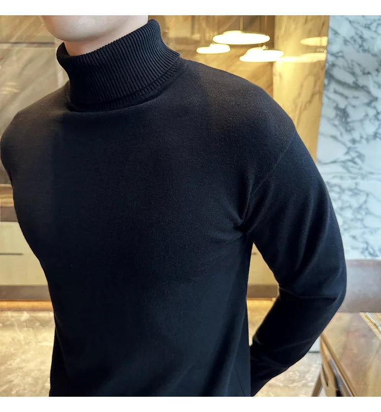 Sweaters Men Pullovers Fleece Turtleneck Knitted Sweatshirt Warm Bottoming Shirts