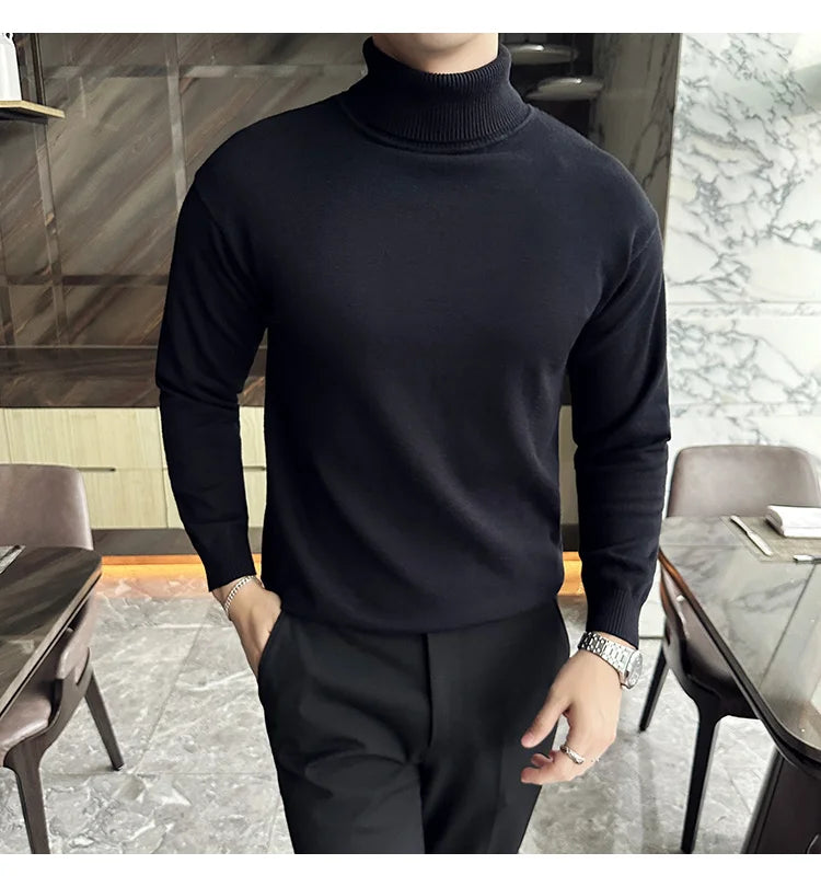 Sweaters Men Pullovers Fleece Turtleneck Knitted Sweatshirt Warm Bottoming Shirts