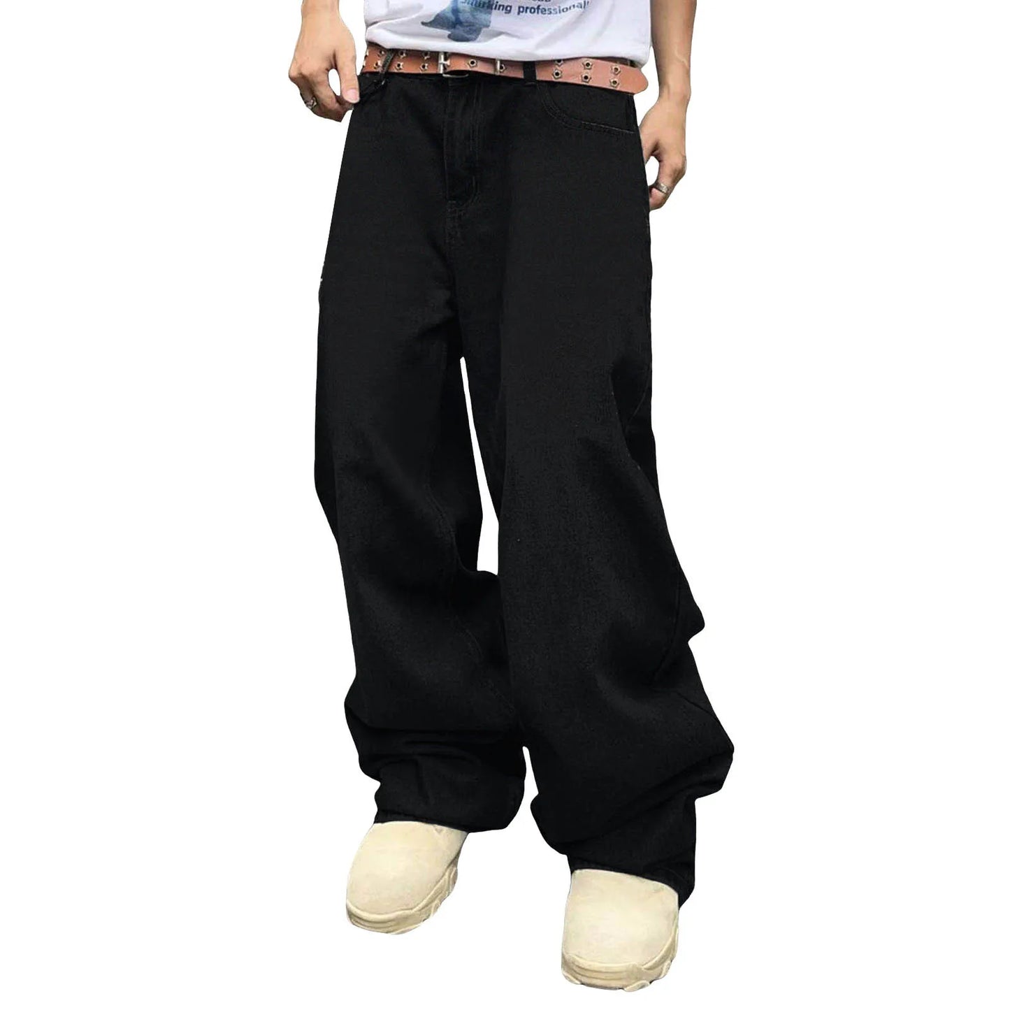 Men's Baggy Hip Hop Jeans Loose Fit Wide Leg Skater Denim Pants