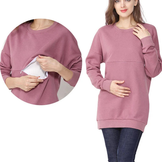 Maternity Nursing Sweatshirt 100% Cotton Winter Maternity Clothes