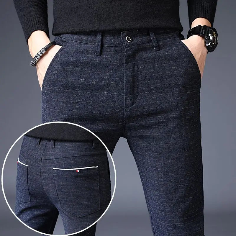 Men Thin Linen Straight Pants Streetwear Fashion Business Casual Pockets Slim