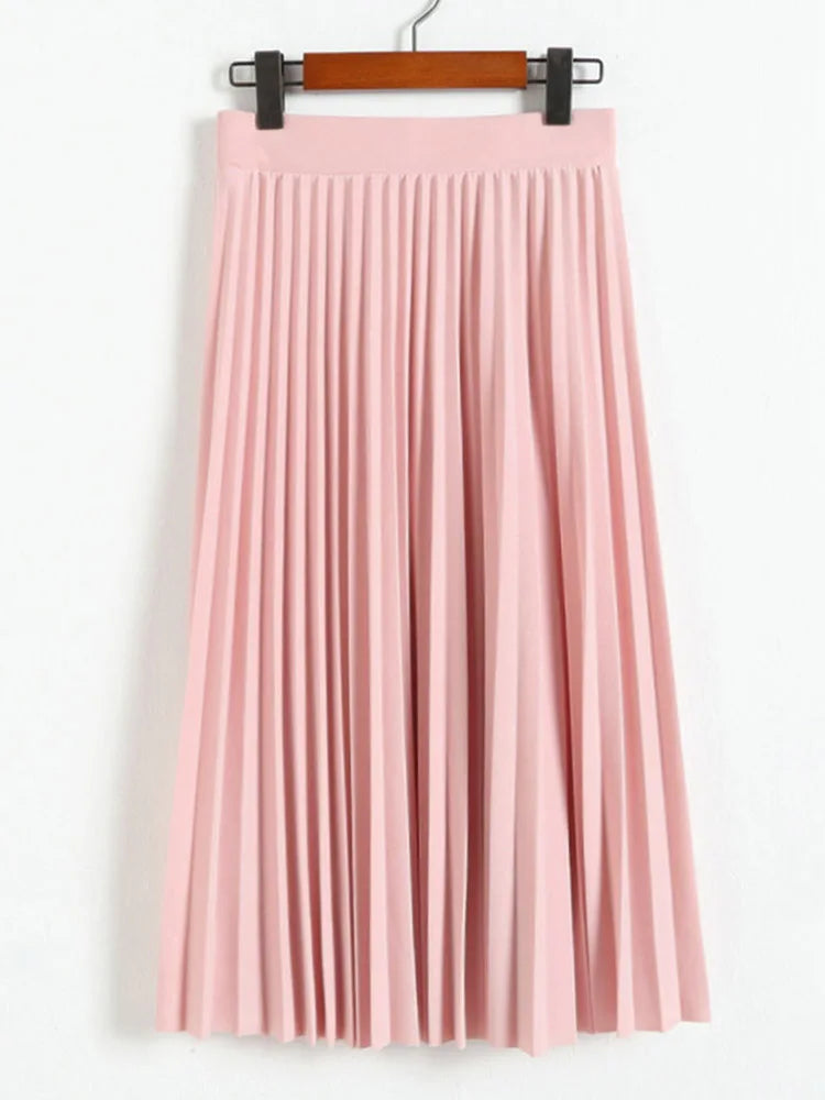 Women's High Waist Pleated Solid Color Half Length Elastic Skirt Promotions