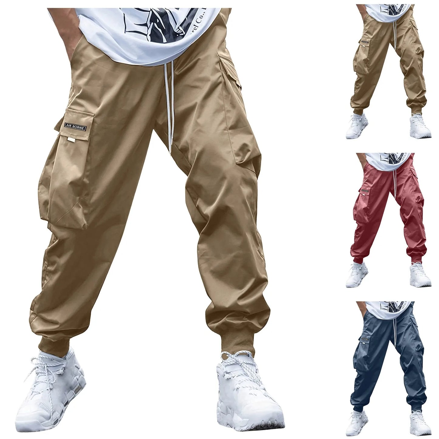 Men Cargo Pants Streetwear Elastic Waist Jogger Sweatpants