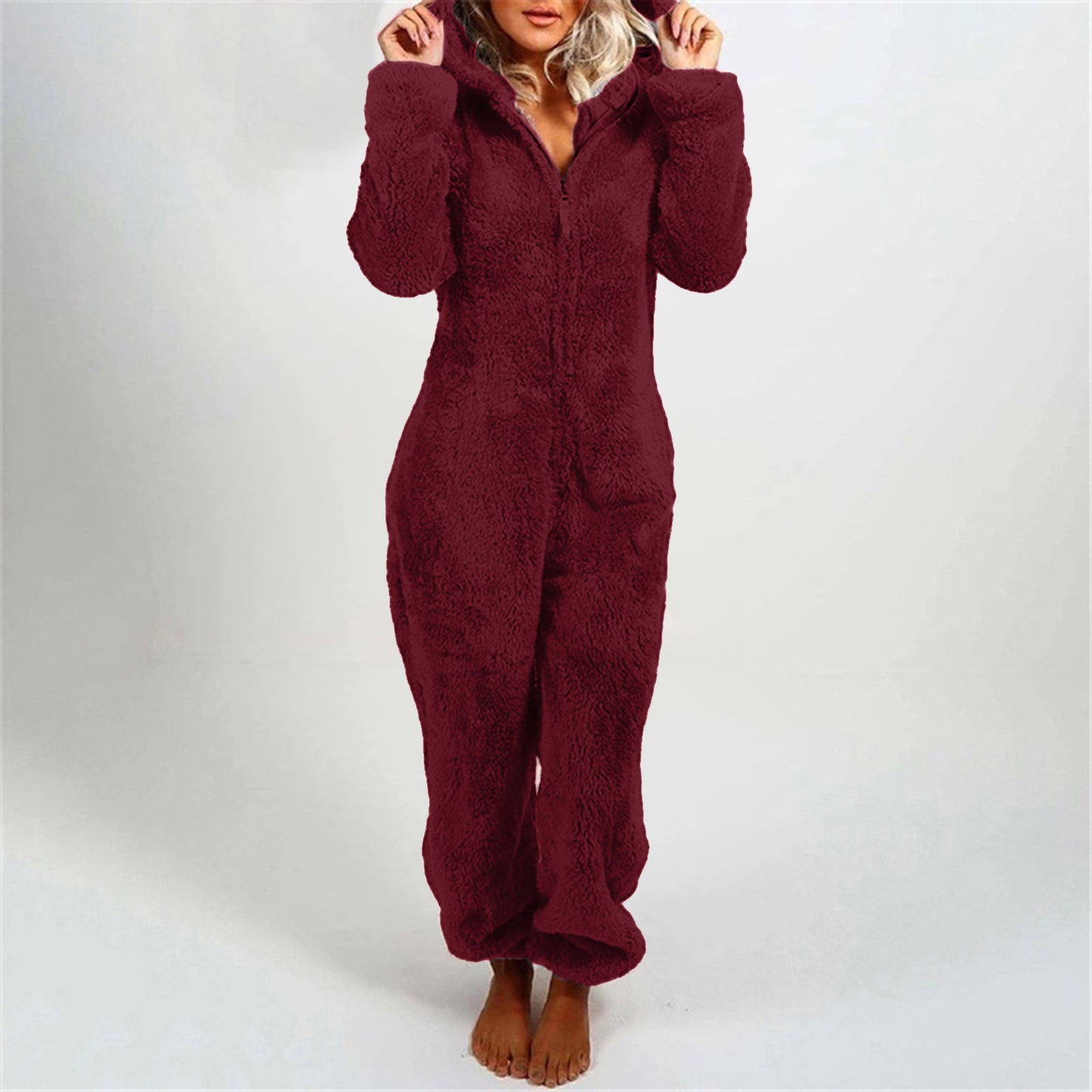 Cute Cat Ears Women Onesie Pajamas Warm Thick Plush