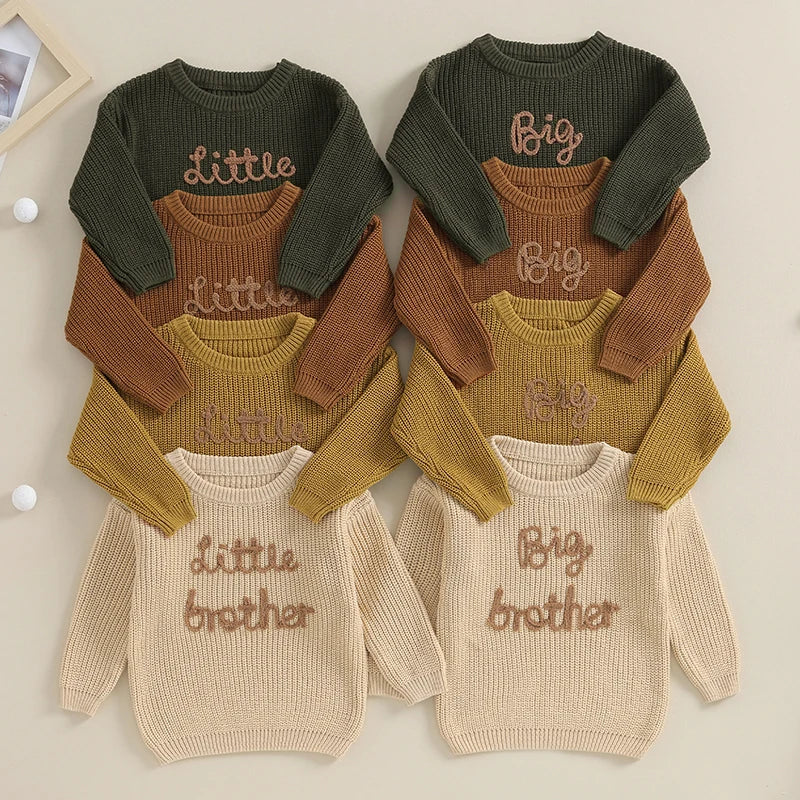 Baby Boys Sweater Letter Embroidery Crew Neck Long Sleeve