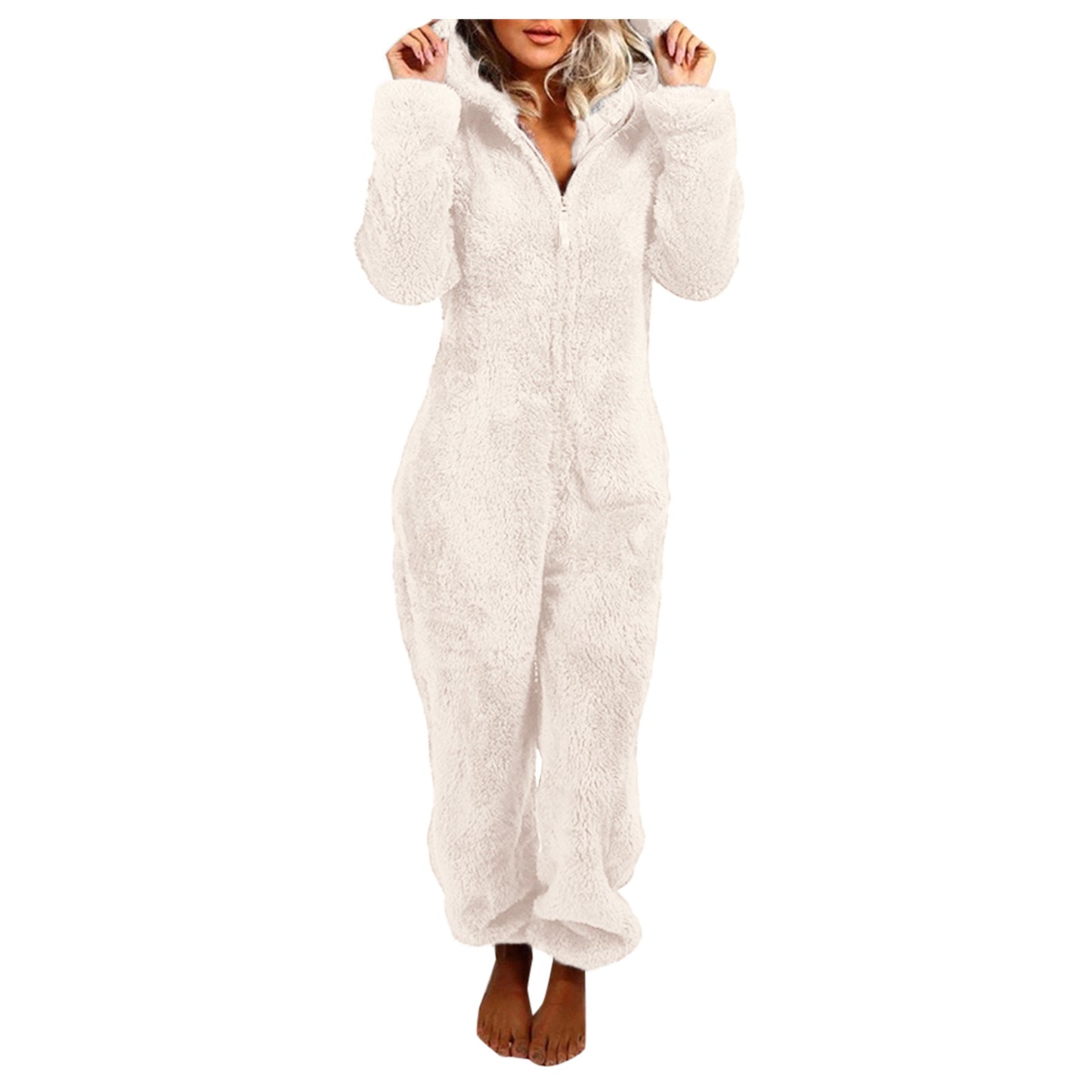 Cute Cat Ears Women Onesie Pajamas Warm Thick Plush