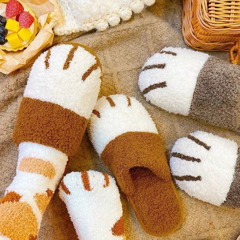 Cotton Slippers Female Autumn Winter Home Cat Claws Cartoon