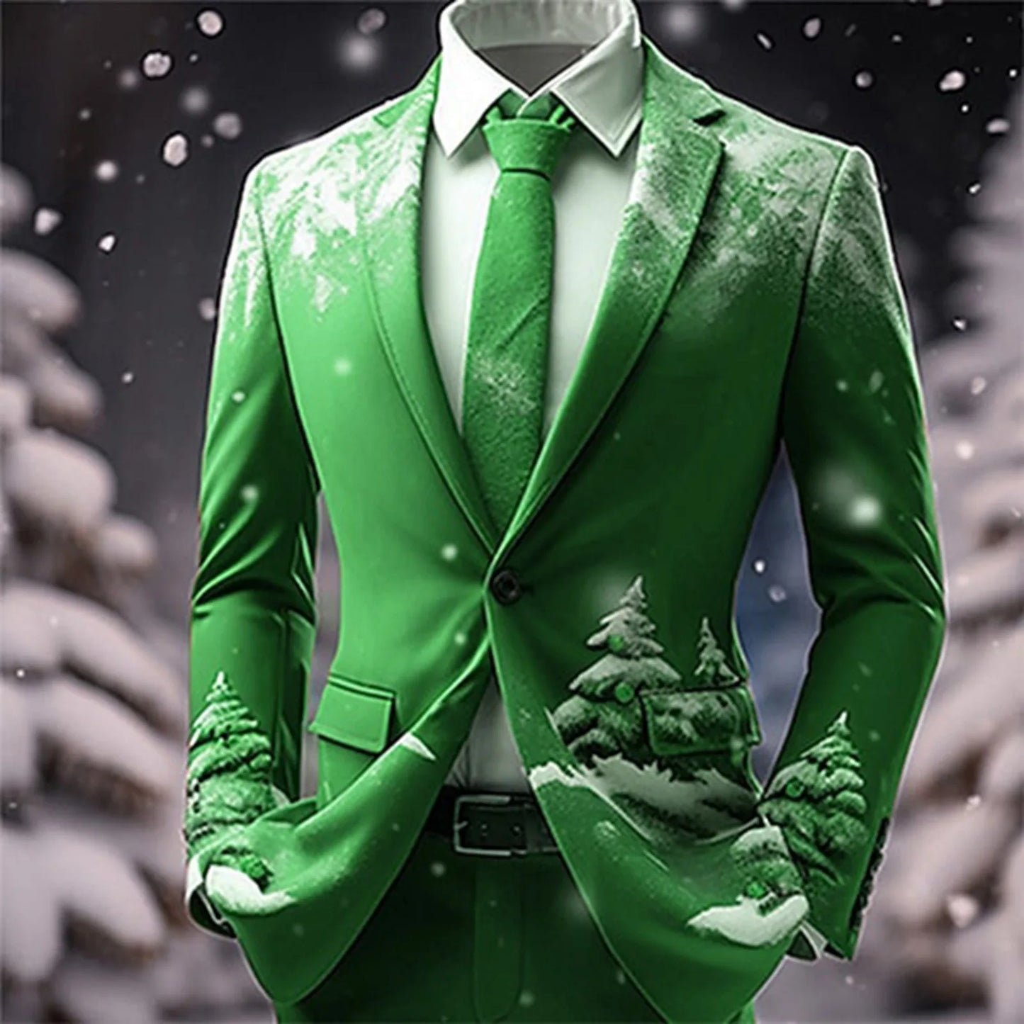 Single Button Retro Christmas Snowflakes Print Suit Coat