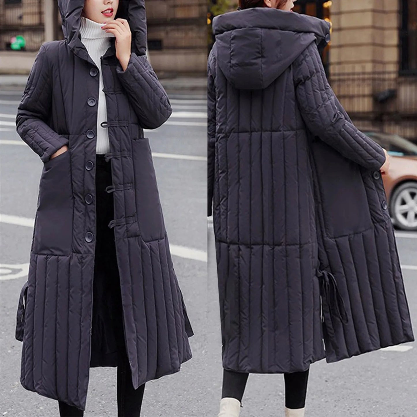 Women's Winter Down jackets Over Knee Jacket Zipper Down Coat