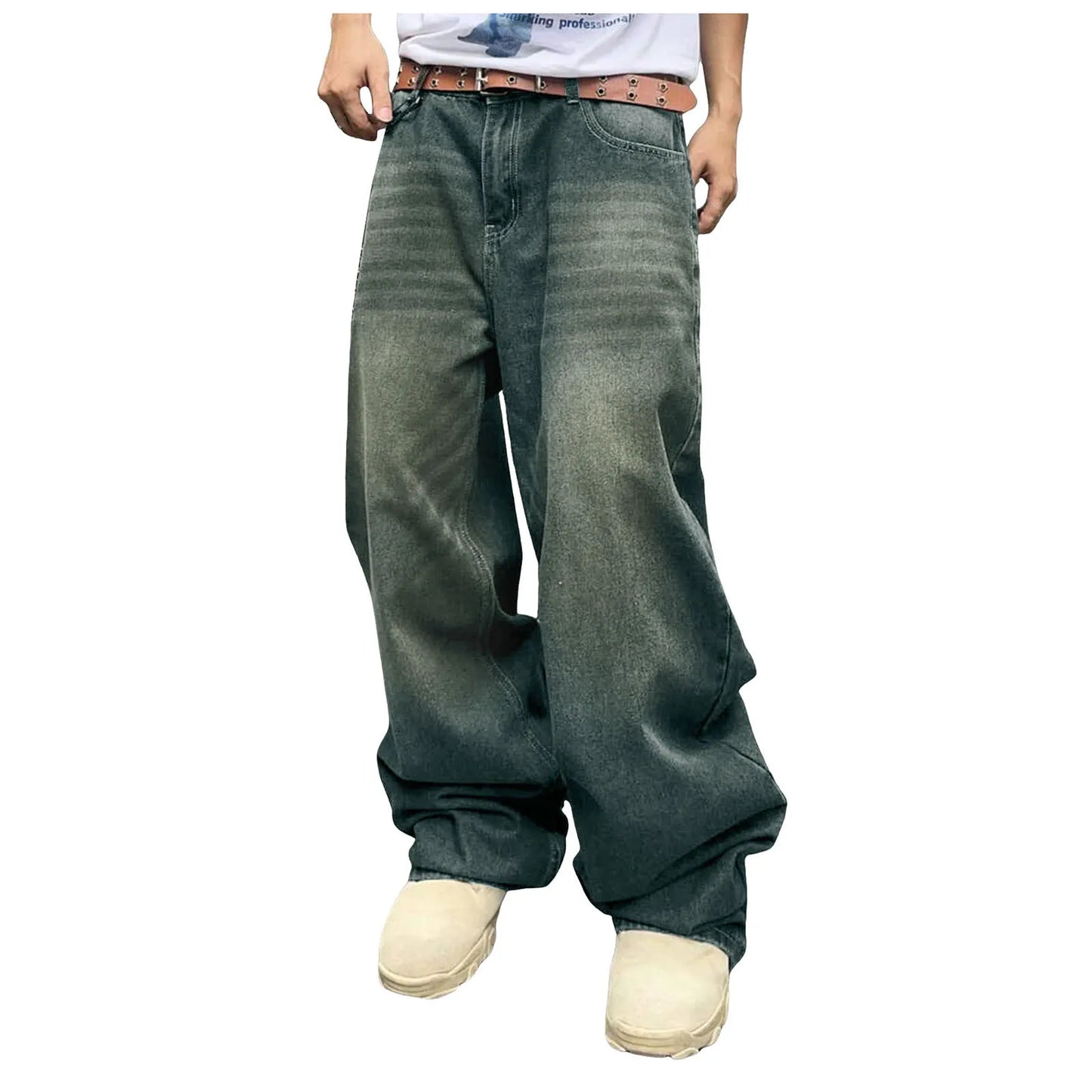 Men's Baggy Hip Hop Jeans Loose Fit Wide Leg Skater Denim Pants