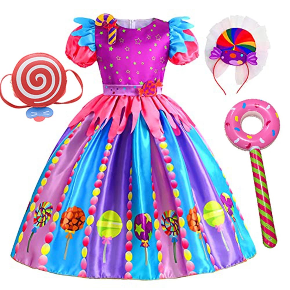 Girls Costume Purim Carnival Sweet Candy Dress LED Light Up Lollipop Luminous Princess Festival Party Clothing