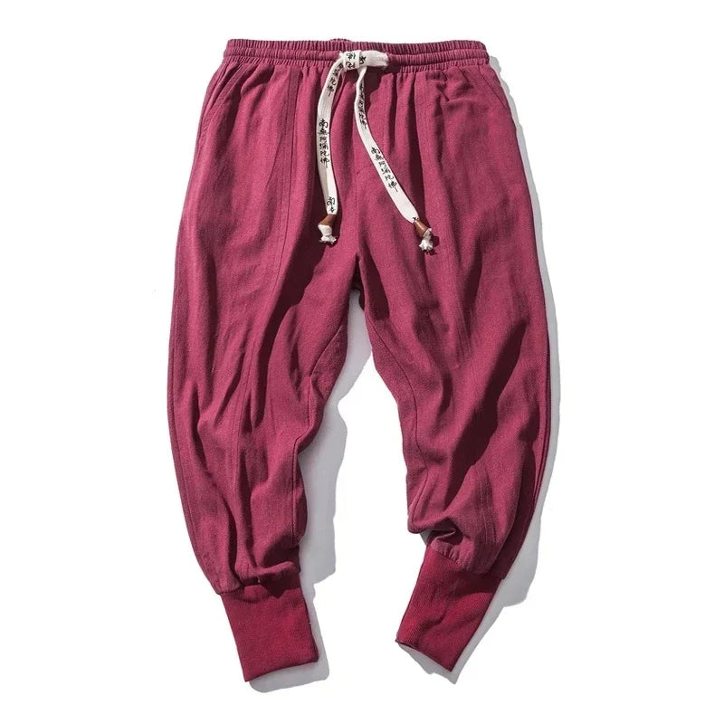 Men Harem Pants Streetwear Cotton Linen Joggers New Baggy