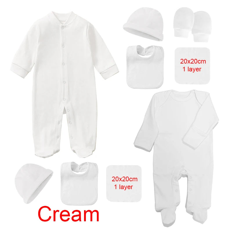 Newborn Baby Clothing Sets Rompers Bonnets Bibs Towel