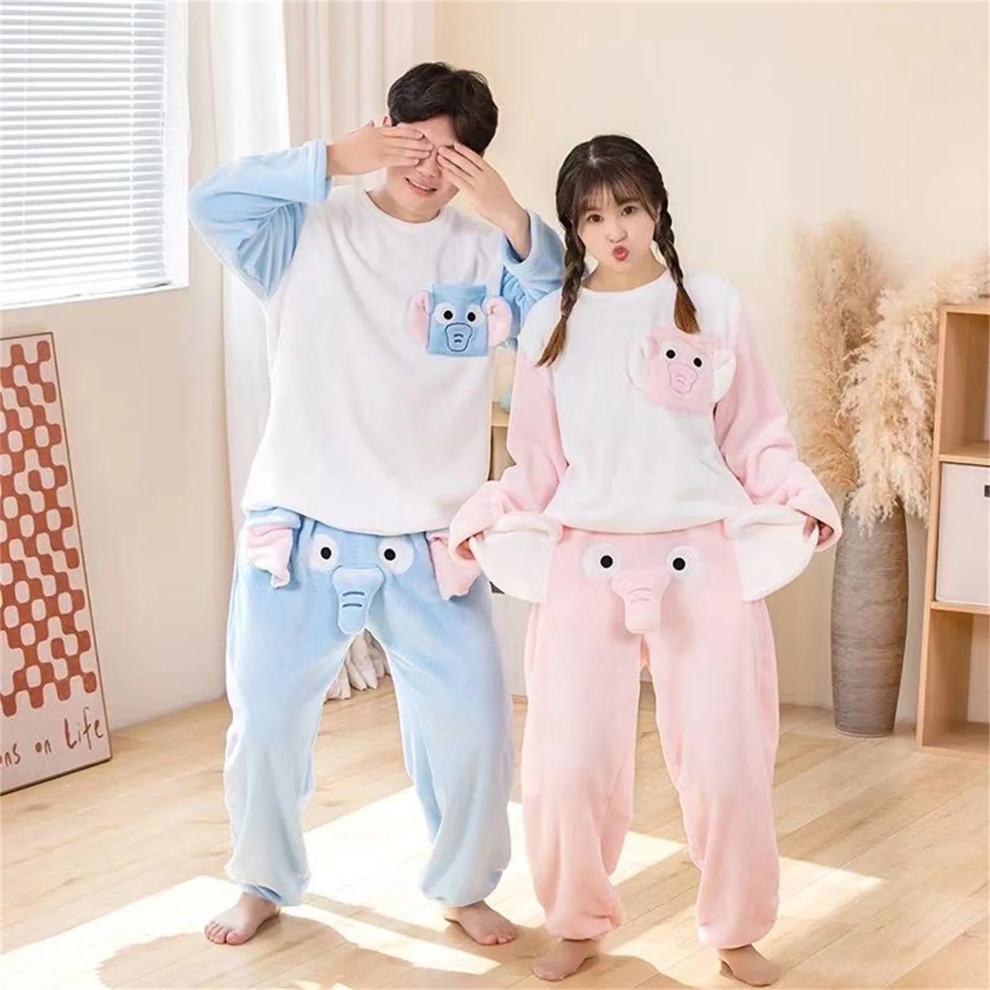 Men's Pajama Suits  Elephant Ear Trunk Plush Long Sleeve