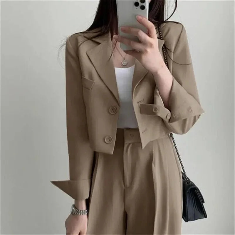 Summer New Short Top Jacket Blazer Wide Leg Pants Two-piece Set